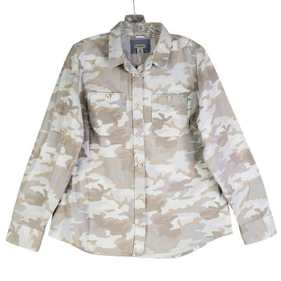 LL Bean Button Down Shirt LS Men’s Size Medium M Beige Camouflage Cotton - Picture 2 of 10